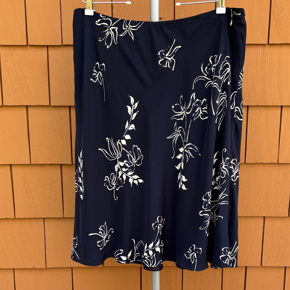 LAUREN RALPH LAUREN | Navy Silk Dark‎ Floral Print A-Line Casual Skirt | Size XL